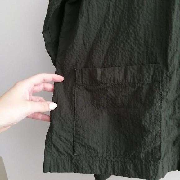 Eileen Fisher Organic Cotton Pucker Mandarin Collar Jacket Green Oversize XS - Picture 7 of 15